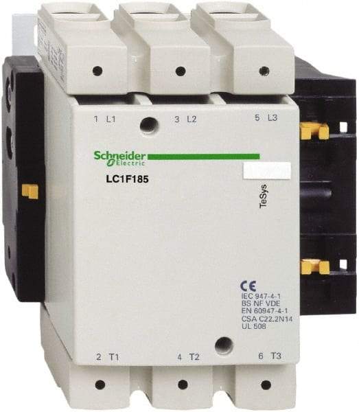 Schneider Electric - 3 Pole, 185 Amp at 440 VAC and 275 Amp at 440 VAC, Nonreversible IEC Contactor - Bureau Veritas, CCC, CSA, DNV, EN/IEC 60947-1, EN/IEC 60947-4-1, GL, JEM 1038, LROS, RINA, RMRoS, RoHS Compliant, UL Listed - A1 Tooling