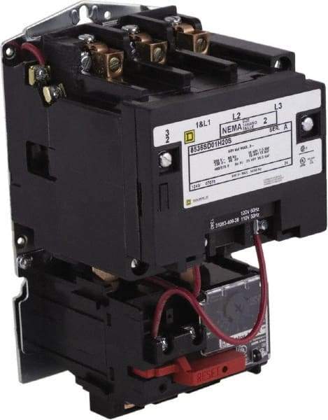 Square D - 208 Coil VAC at 60 Hz, 600 Coil VAC, 27 Amp, NEMA Size 1, Open Enclosure NEMA Motor Starter - 1 Phase hp: 7 1/2 at 200 Volt, 7 1/2 at 230 Volt, 3 Phase hp: 10 at 460 Volt, 10 at 575 Volt - A1 Tooling