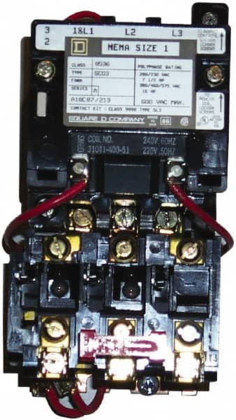 Square D - 110 Coil VAC at 50 Hz, 120 Coil VAC at 60 Hz, 27 Amp, NEMA Size 1, Nonreversible Open Enclosure NEMA Motor Starter - A1 Tooling