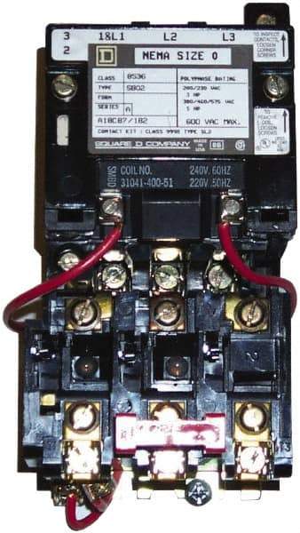 Square D - 110 Coil VAC at 50 Hz, 120 Coil VAC at 60 Hz, 18 Amp, Nonreversible Open Enclosure NEMA Motor Starter - 3 Phase hp: 3 at 200 VAC, 3 at 230 VAC, 5 at 460 VAC, 5 at 575 VAC - A1 Tooling