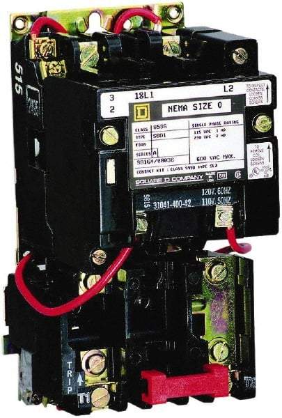 Square D - 24 Coil VAC at 60 Hz, 18 Amp, Nonreversible Open Enclosure NEMA Motor Starter - 1 Phase hp: 1 at 115 VAC, 2 at 230 VAC - A1 Tooling