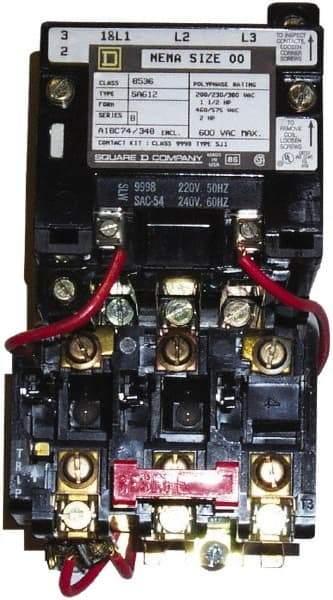 Square D - 208 Coil VAC at 60 Hz, 9 Amp, Nonreversible Open Enclosure NEMA Motor Starter - 3 Phase hp: 1-1/2 at 200 VAC, 1-1/2 at 230 VAC, 2 at 460 VAC, 2 at 575 VAC - A1 Tooling