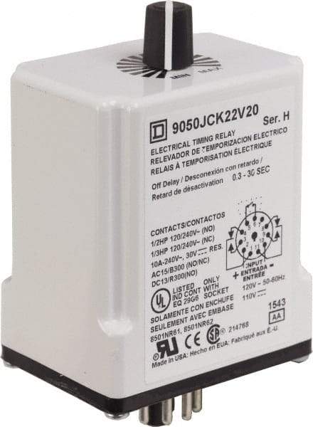 Square D - DPDT Time Delay Relay - 10 Contact Amp, 110 VDC & 120 VAC - A1 Tooling