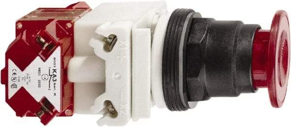 Schneider Electric - 30mm Mount Hole, Extended Straight, Pushbutton Switch with Contact Block - Red Pushbutton, Maintained (MA), Momentary (MO) - A1 Tooling