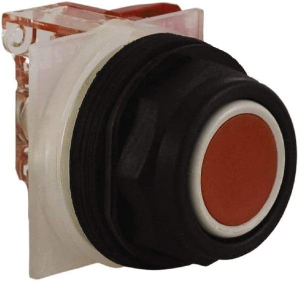 Schneider Electric - 30mm Mount Hole, Extended Straight, Pushbutton Switch with Contact Block - Red Pushbutton, Momentary (MO) - A1 Tooling