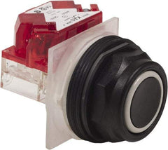 Schneider Electric - 30mm Mount Hole, Extended Straight, Pushbutton Switch with Contact Block - Black Pushbutton, Momentary (MO) - A1 Tooling