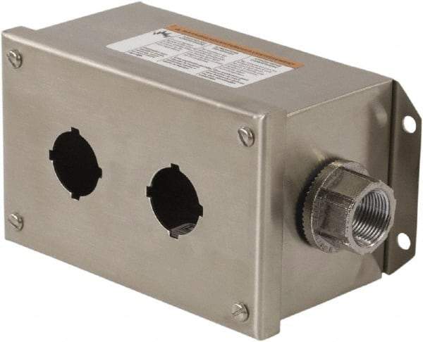 Schneider Electric - 2 Hole, 30mm Hole Diameter, Stainless Steel Pushbutton Switch Enclosure - 1, 3, 4, 12, 4X NEMA Rated - A1 Tooling