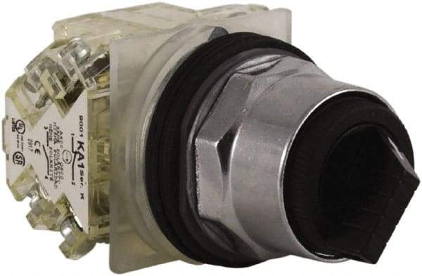 Schneider Electric - 30mm Mount Hole, 2 Position, Knob and Pushbutton Operated, Selector Switch - Black, Maintained (MA), 2NO/2NC, Weatherproof and Dust and Oil Resistant - A1 Tooling