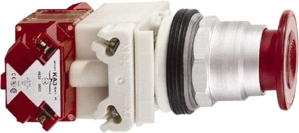 Schneider Electric - 30mm Mount Hole, Extended Straight, Pushbutton Switch with Contact Block - Red Pushbutton, Maintained (MA), Momentary (MO) - A1 Tooling