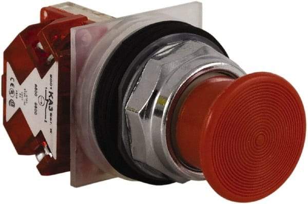 Schneider Electric - 30mm Mount Hole, Extended Straight, Pushbutton Switch with Contact Block - Red Pushbutton, Momentary (MO) - A1 Tooling