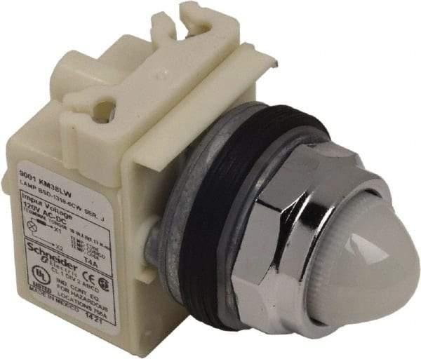 Schneider Electric - 120 V White Lens LED Pilot Light - Round Lens, Screw Clamp Connector - A1 Tooling