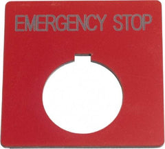 Schneider Electric - Square, Plastic Legend Plate - Emergency Stop - Red Background, Black Letters, 1.2 Inch Hole Diameter, 2-1/2 Inch Square - A1 Tooling