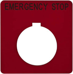 Schneider Electric - Square, Plastic Legend Plate - Emergency Stop - Red Background, Black Letters, 1.2 Inch Hole Diameter, 2-1/4 Inch Square - A1 Tooling