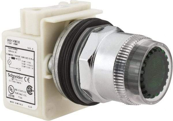 Schneider Electric - 1.18 Inch Mount Hole, Extended Straight, Pushbutton Switch Only - Round, Green Pushbutton, Illuminated, Momentary (MO), Weatherproof, Dust and Oil Resistant - A1 Tooling