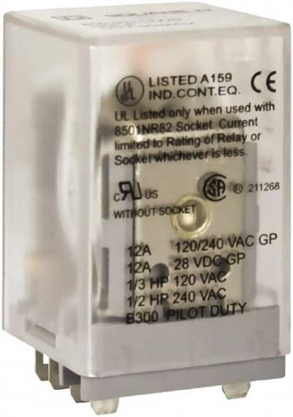 Square D - 1/2 hp at 240 Volt & 1/3 hp at 120 Volt, Electromechanical Spade General Purpose Relay - 6.6 Amp at 240 VAC, 3PDT, 12 VDC - A1 Tooling