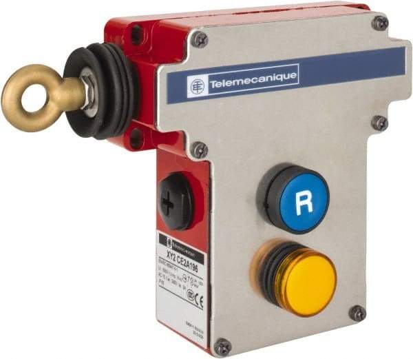 Telemecanique Sensors - 10 Amp, 2NO/2NC Configuration, Left Hand Operation, Rope Operated Limit Switch - Pushbutton Reset, Cable Pull, Pilot Light Indicator, 300 VAC - A1 Tooling