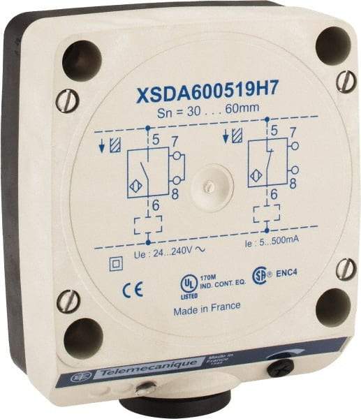 Telemecanique Sensors - NPN, PNP, NO/NC, 60mm Detection, Rectangular, Inductive Proximity Sensor - 2 Wires, IP67, 24 to 240 VAC, 80mm Wide - A1 Tooling