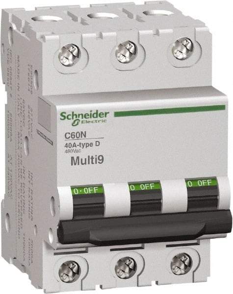 Schneider Electric - 2 Amp, 3 Pole, DIN Rail Mount Standard Circuit Breaker - Multiple Breaking Capacity Ratings, 14-4 (Copper) AWG, 3 Inch Deep x 3.19 Inch High x 2.13 Inch Wide - A1 Tooling