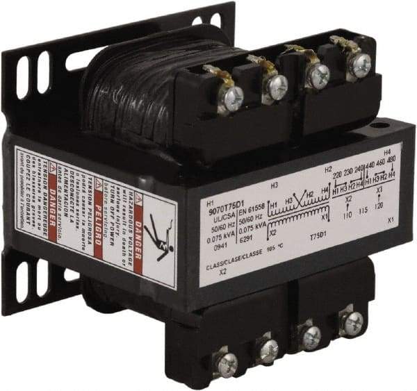 Square D - 1 Phase, 75 VA, Control Transformer - 131°F Temp Rise - A1 Tooling