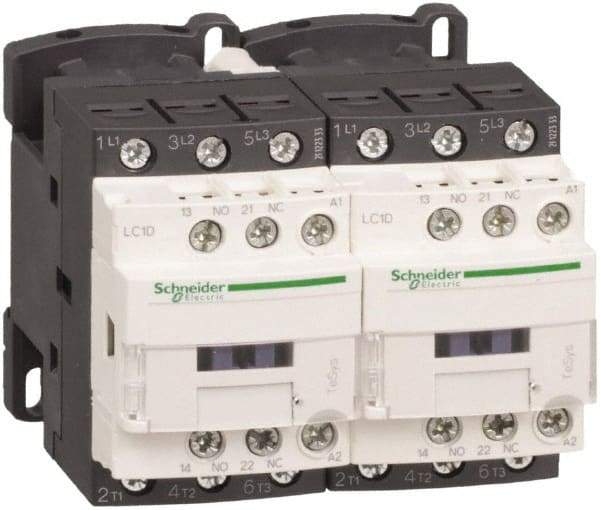 Schneider Electric - 3 Pole, 220 Coil VAC at 50/60 Hz, 12 Amp at 440 VAC, Reversible IEC Contactor - 1 Phase hp: 1 at 115 VAC, 2 at 230/240 VAC, 3 Phase hp: 10 at 575/600 VAC, 3 at 200/208 VAC, 3 at 230/240 VAC, 7.5 at 460/480 VAC - A1 Tooling