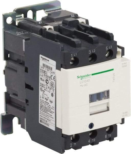 Schneider Electric - 3 Pole, 200 Coil VAC at 60 Hz, 40 Amp at 440 VAC and 60 Amp at 440 VAC, Nonreversible IEC Contactor - 1 Phase hp: 3 at 115 VAC, 5 at 230/240 VAC, 3 Phase hp: 10 at 200/208 VAC, 10 at 230/240 VAC, 30 at 460/480 VAC, 30 at 575/600 VAC - A1 Tooling