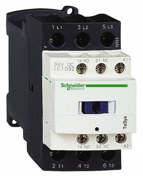 Schneider Electric - 3 Pole, 12 Coil VDC, 32 Amp at 440 VAC and 50 Amp at 440 VAC, Nonreversible IEC Contactor - 1 Phase hp: 2 at 115 VAC, 5 at 230/240 VAC, 3 Phase hp: 10 at 230/240 VAC, 20 at 460/480 VAC, 30 at 575/600 VAC, 7.5 at 200/208 VAC - A1 Tooling