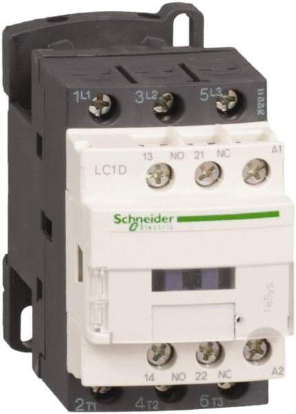 Schneider Electric - 3 Pole, 12 Coil VDC, 25 Amp at 440 VAC and 40 Amp at 440 VAC, Nonreversible IEC Contactor - 1 Phase hp: 2 at 115 VAC, 3 at 230/240 VAC, 3 Phase hp: 15 at 460/480 VAC, 20 at 575/600 VAC, 5 at 200/208 VAC, 7.5 at 230/240 VAC - A1 Tooling