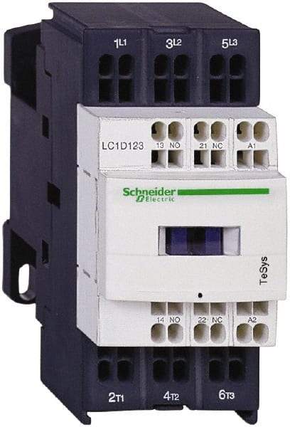 Schneider Electric - 3 Pole, 24 Coil VDC, 12 Amp at 440 VAC and 16 Amp at 440 VAC, Nonreversible IEC Contactor - 1 Phase hp: 1 at 115 VAC, 2 at 230/240 VAC, 3 Phase hp: 10 at 575/600 VAC, 3 at 200/208 VAC, 3 at 230/240 VAC, 7.5 at 460/480 VAC - A1 Tooling