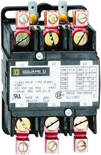 Square D - 3 Pole, 40 Amp Inductive Load, Definite Purpose Contactor - 50 Amp Resistive Rating - A1 Tooling