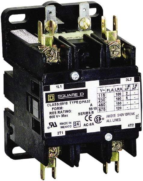 Square D - 2 Pole, 50 Amp Inductive Load, 24 Coil VAC at 50/60 Hz, Definite Purpose Contactor - Phase 1 Hp:  10 at 230 VAC, 3 at 115 VAC, 65 Amp Resistive Rating, CE, CSA, UL Listed - A1 Tooling