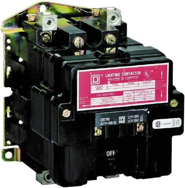 Square D - No Enclosure, 2 Pole, Electrically Held Lighting Contactor - 100 A (Tungsten), 220 VAC at 50 Hz, 240 VAC at 60 Hz - A1 Tooling