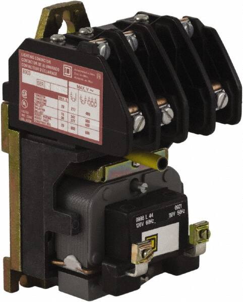 Square D - No Enclosure, 3 Pole, Electrically Held Lighting Contactor - 20 A (Tungsten), 30 A (Fluorescent), 24 VAC at 60 Hz, 3NO Contact Configuration - A1 Tooling