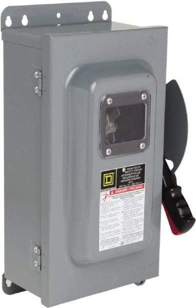 Square D - 60 Amp, 600 VAC, 600 VDC, 3 Pole Fused Safety Switch - NEMA 12 & 3R, 20 hp at 480 VDC (Single Phase), 50 hp at 600 VAC, 30 hp at 600 VDC (Triple Phase) - A1 Tooling