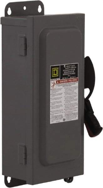 Square D - 60 Amp, 240 VAC, 250 VDC, 3 Pole Fused Safety Switch - NEMA 12 & 3R, 10 hp at 240 VAC, 10 hp at 250 VDC (Single Phase), 15 hp at 240 VAC, 10 hp at 250 VDC (Triple Phase), 3PST Contact Form - A1 Tooling