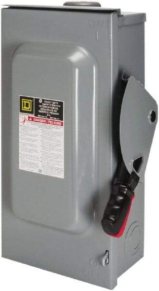 Square D - 30 Amp, 600 VAC/VDC, 3 Pole Fused Safety Switch - NEMA 3R, 7.5 hp at 480 VAC, 5 hp at 250 VDC (Single Phase), 20 hp at 600 VAC, 10 hp at 600 VDC (Triple Phase), 3PST Contact Form - A1 Tooling