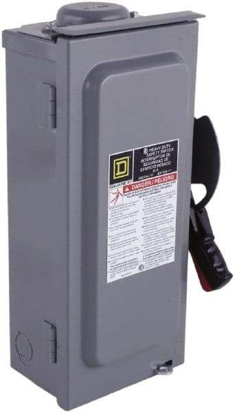 Square D - 100 Amp, 240 VAC, 250 VDC, 2 Pole Fused Safety Switch - NEMA 3R, 15 hp at 240 VAC, 20 hp at 250 VDC (Single Phase), 30 hp at 240 Vac, 20 hp at 250 VDC (Triple Phase), DPST Contact Form - A1 Tooling