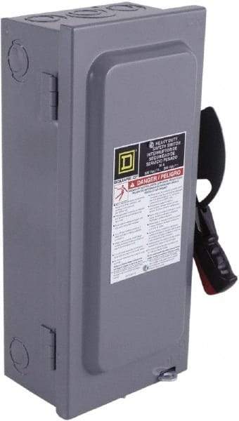 Square D - 100 Amp, 240 VAC, 250 VDC, 2 Pole Fused Safety Switch - NEMA 1, 15 hp at 240 VAC, 20 hp at 250 VDC (Single Phase), 30 hp at 240 Vac, 20 hp at 250 VDC (Triple Phase), DPST Contact Form - A1 Tooling