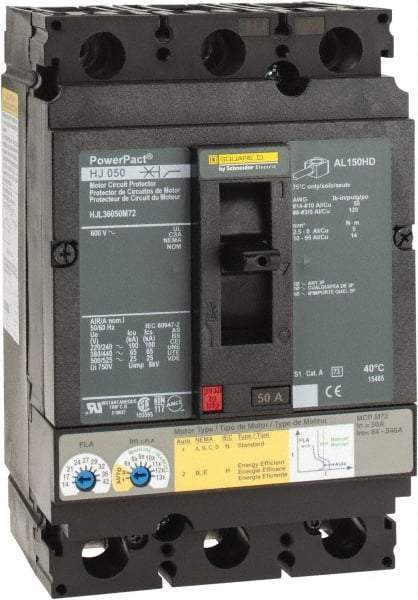 Square D - 50 Amp, 600 V, 3 Pole, Panel Mount Circuit Breaker - Electronic Trip, Multiple Breaking Capacity Ratings - A1 Tooling