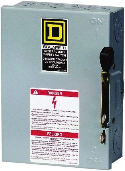 Square D - 30 Amp, 240 V, 2 Pole Fused Safety Switch - NEMA 1, 3 hp at 240 VAC (Single Phase), 7.5 hp at 240 VAC (Triple Phase), DPST Contact Form - A1 Tooling