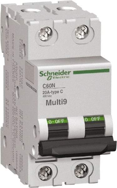 Schneider Electric - 15 Amp, 2 Pole, DIN Rail Mount Standard Circuit Breaker - Multiple Breaking Capacity Ratings, 14-4 (Copper) AWG, 3 Inch Deep x 3.19 Inch High x 1.42 Inch Wide - A1 Tooling