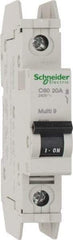 Schneider Electric - 20 Amp, 125 VDC, 240 VAC, 60 VDC, 1 Pole, DIN Rail Mount, Fixed Mount Miniature Circuit Breaker - Thermal Magnetic Trip, Multiple Breaking Capacity Ratings, 73mm Deep x 107mm High x 18mm Wide - A1 Tooling