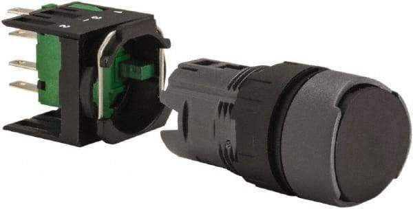 Schneider Electric - 16mm Mount Hole, Flush, Pushbutton Switch with Contact Block - Round, Black Pushbutton, Momentary (MO) - A1 Tooling