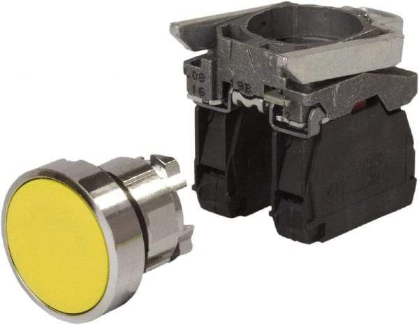 Schneider Electric - 0.87 Inch Mount Hole, Pushbutton Switch with Contact Block - Round, Yellow Pushbutton, Nonilluminated, Momentary (MO), Anticorrosive, Dust Resistant and Vaportight - A1 Tooling