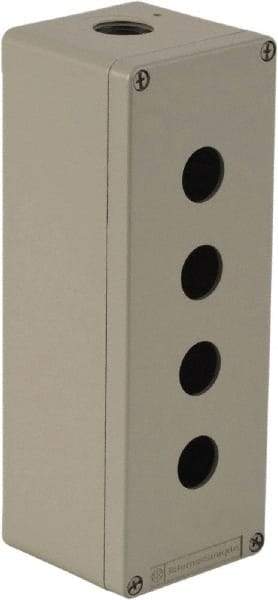 Schneider Electric - 4 Hole, 1.58 Inch Hole Diameter, Zinc Alloy Pushbutton Switch Enclosure - 8.66 Inch High x 3.15 Inch Wide x 3.03 Inch Deep, 4, 13 NEMA Rated - A1 Tooling