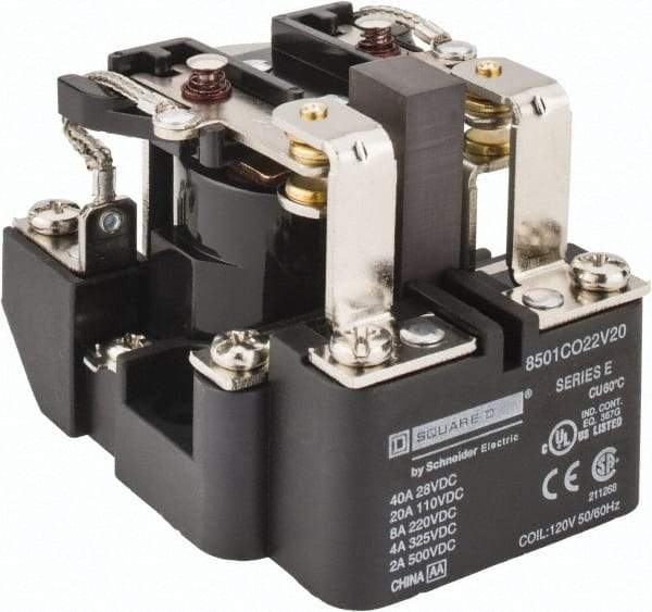 Square D - 10 VA Power Rating, Electromechanical Screw Clamp General Purpose Relay - 10 Amp at 110 V & 4 Amp at 220 V, DPDT, 120 VAC at 50/60 Hz, 63.6mm Wide x 58.8mm High x 79.4mm Deep - A1 Tooling