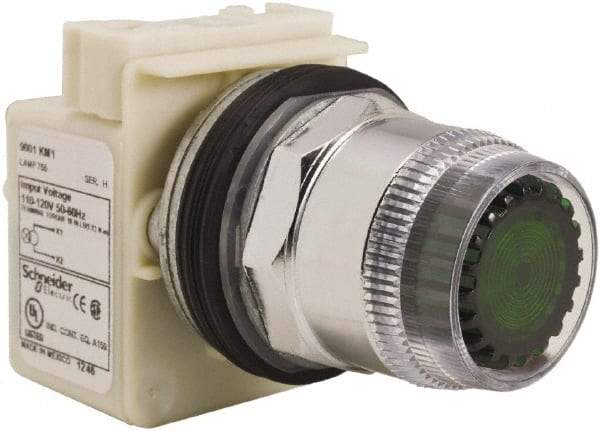 Schneider Electric - 30mm Mount Hole, Extended Straight, Pushbutton Switch Only - Round, Green Pushbutton, Momentary (MO), Weatherproof, Dust and Oil Resistant - A1 Tooling