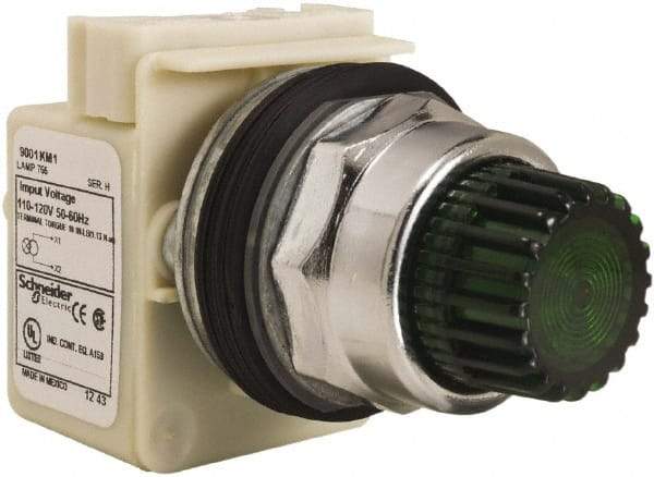 Schneider Electric - 30mm Mount Hole, Extended Straight, Pushbutton Switch Only - Round, Green Pushbutton, Momentary (MO), Weatherproof, Dust and Oil Resistant - A1 Tooling