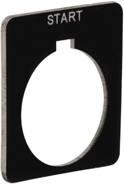 Schneider Electric - Square, Plastic Legend Plate - Start - Black Background, White Letters, 1.2 Inch Hole Diameter, 1-3/4 Inch Square - A1 Tooling