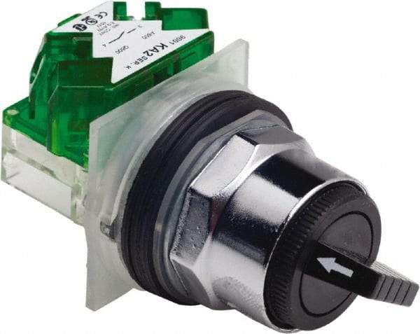 Schneider Electric - 30mm Mount Hole, 2 Position, Knob and Pushbutton Operated, Selector Switch - Black, Maintained (MA), Weatherproof and Dust and Oil Resistant - A1 Tooling