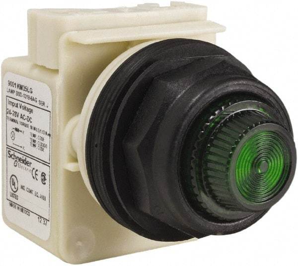 Schneider Electric - 24 V, 28 V Green Lens LED Indicating Light - Round Lens, Screw Clamp Connector, Corrosion Resistant, Dust Resistant, Oil Resistant - A1 Tooling